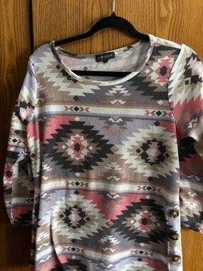 Love Tree Pink Taupe Aztec Scoop Neck Long Sleeve Top